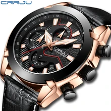 Mens Watch Leather Strap Luxury Brand 2018 CRRJU Chronograph Men s Sport Watches With Date Male