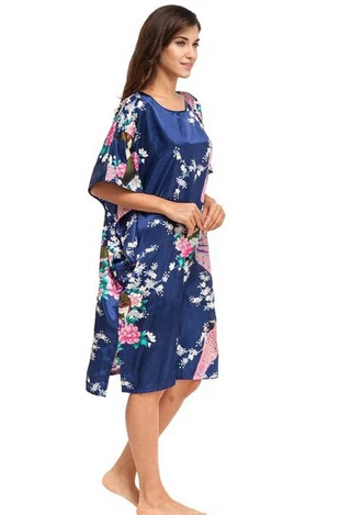 Chinese Women Silk Home Dress Robe Summer Lounge Nightshirt Short Sleeve Sleepwear Nightgown Plus Size 6XL A-073 women sleepwear sleepwear pajamas silk robe women dress