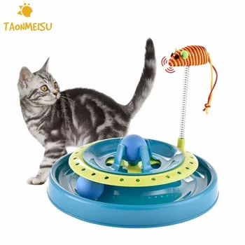 

Cat Teasing Turnplate Cat Scratch Board Spring Mouse Tease Cats Toys Pet Cat Scratcher Toy for Kitten Fun