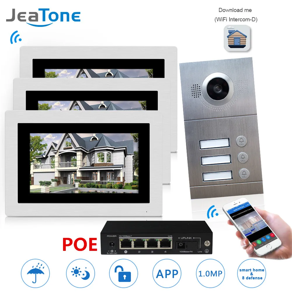 WIFI IP Video Door Phone Intercom System Video Doorbell 7'' Touch Screen for 3 Floors Apartment/8 Zone Alarm Support Smart Phone