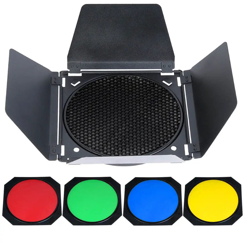 Godox BD-04 Barn Door Honeycomb Grid с 4-цветным гелевым фильтром для стандартного отражателя |