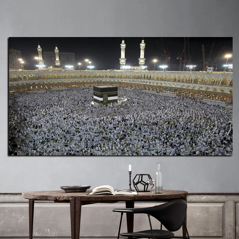 HD Print Mecca Islamic Muslim Pilgrims of Hajj Praying in Crowd Painting On Canvas Religious Picutre for Living Room Cuadros (3)