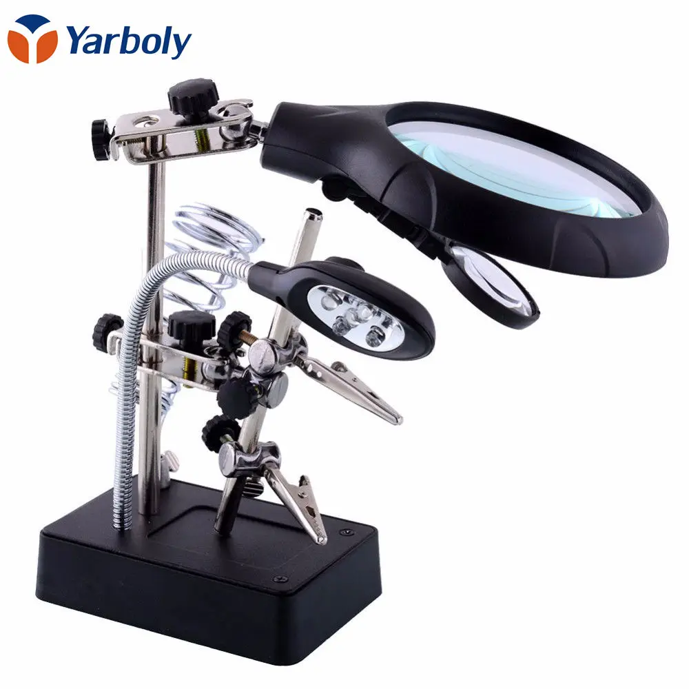 

Welding magnifying 2.5X 7.5X 10X LED Light Magnifier Helping Hand Stand Clip Magnifier Loop Tool Clamp Magnifying Repair Loupe