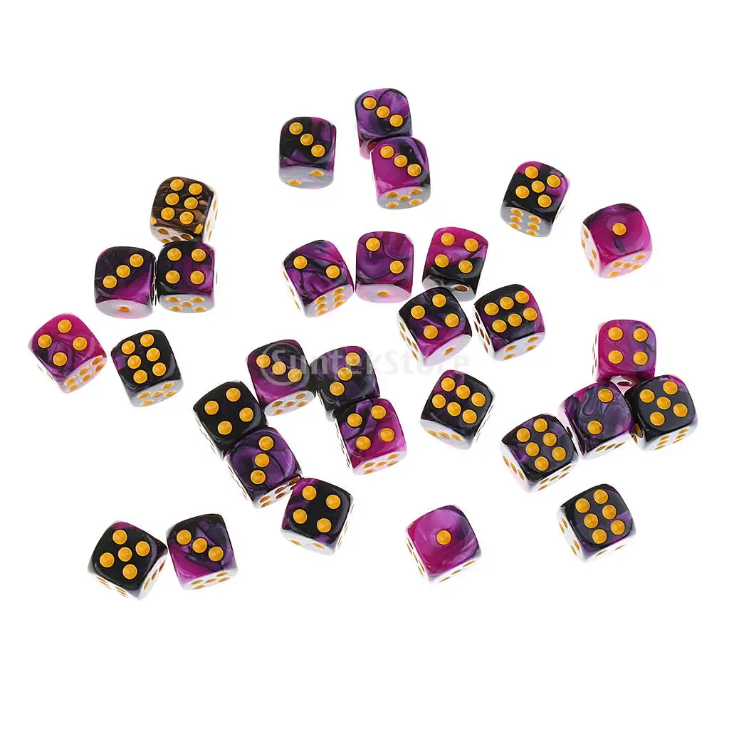 Portable 30 Pieces Acrylic 6-sided Spot Dice D6 with Iron Box Case for Party Bar Casino Supplies DND RPG Table Game Props