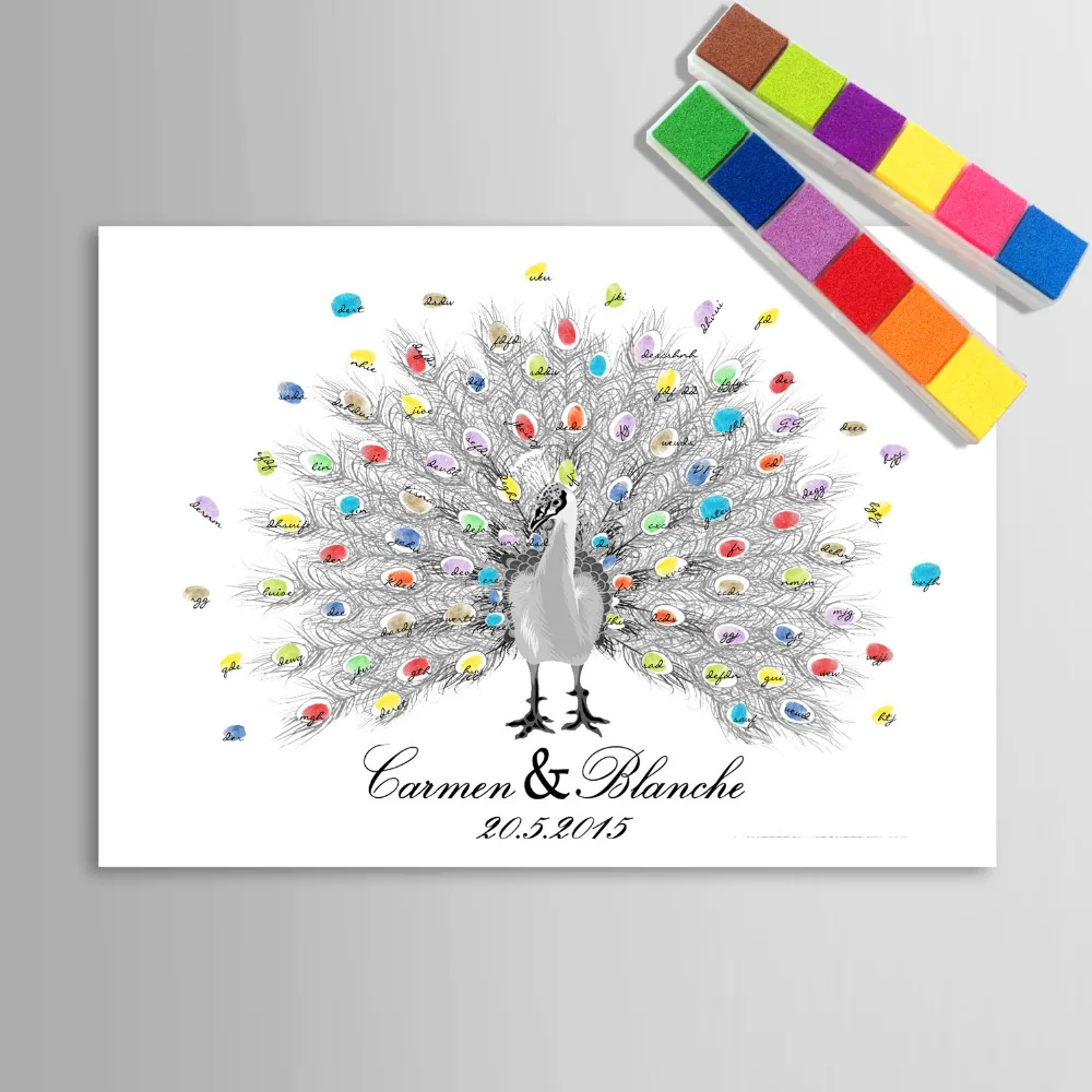 

Fingerprint Tree Signature Canvas Print Peacock Wedding Gift Wedding tree wedding DIY decoration (6Ink colour)