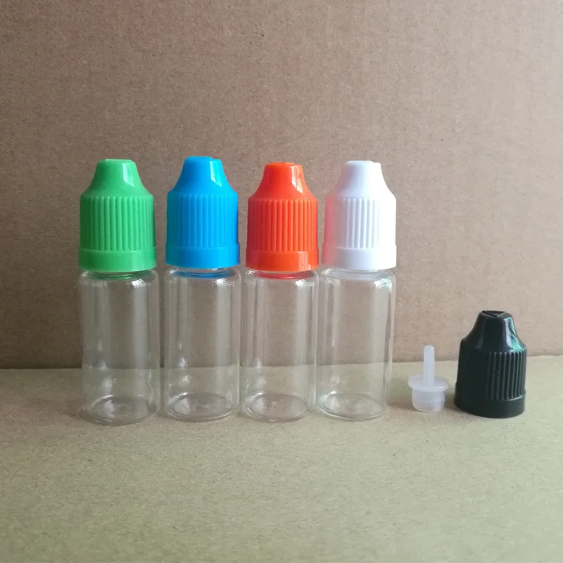 10 мл ПЭТ прозрачные многоразовые бутылки с защищающей от детей крышкой и длинными тонкими наконечниками пустые бутылки для геля для ногтей жидкость для электронной сигареты, 100 шт./лот