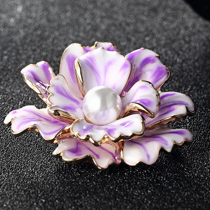 Blucome 12pcs/lot Wholesale cheap Enamel Flower Brooch White Pearl Brooch Jewelry Women's Hijab Accessories Hats Bijuteriras
