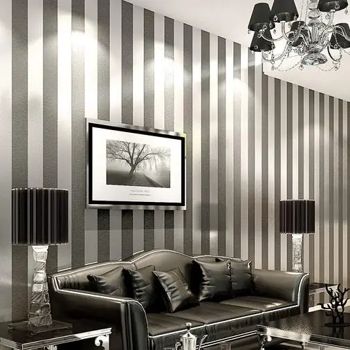 Free shipping Modern 3D Embossed Strip Wallpaper For Living Room Silver And Gray Striped