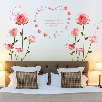 

Pink rose Home Living Room Decoration Wall Sticker Pink rose self-adhesive wall sticker Removable Vinyl Decal Art Mural sticker