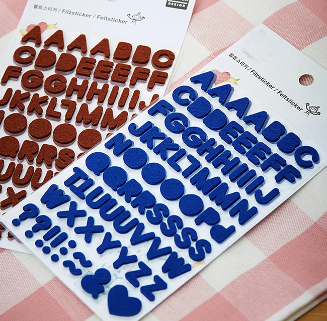 Pretty New Blue Brown English Letters Sticker DIY Nonwoven Felt 