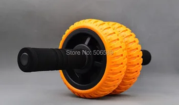 

free shipping body building fitness double -wheeled Ab rollers LX06 handle 12 cm wheel 15 cm orange color blue color