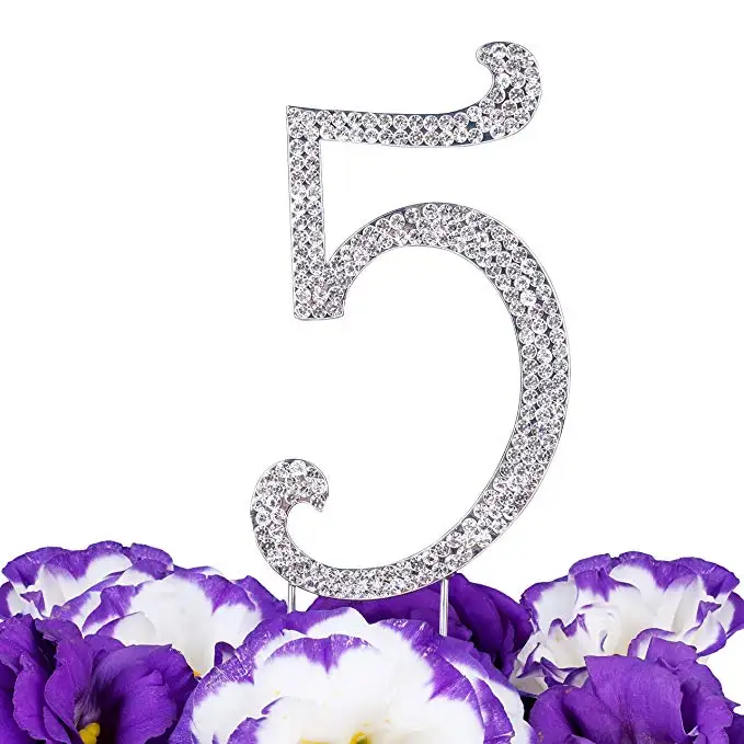 LOVENJOY with Gift Box Number 1 1st Sparkly Crystal Rhinestone Happy Wedding Anniversary Birthday Baby Shower Cake Toppers Silver (1 (9)