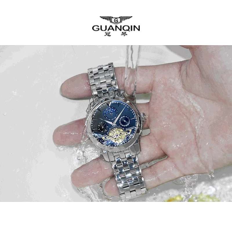 GUANQIN Высокое качество Tourbillon часы Роскошные Мужские механические сапфир