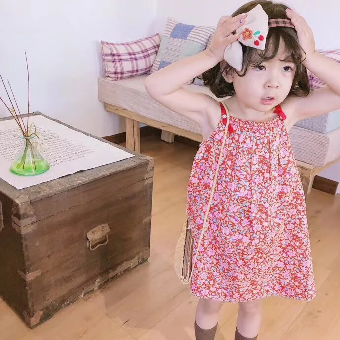 

princess dresses for little girls Super sweet floral dress strap dress flower print cute loose clothes cotton girl dress 1-5T