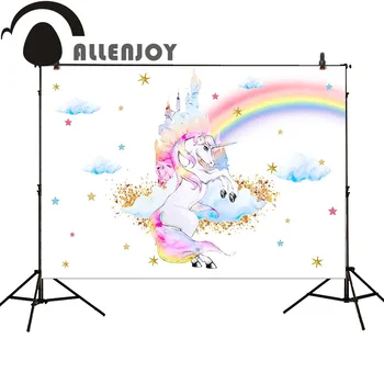 

Allenjoy background for photo unicorn rainbow castle stars cartoon backdrop photocall photographic accessories photobooth
