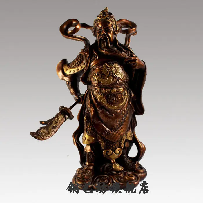 

SS 10''China Bronze Warrier Soldier Guangong Hold Sword Dragon Statue