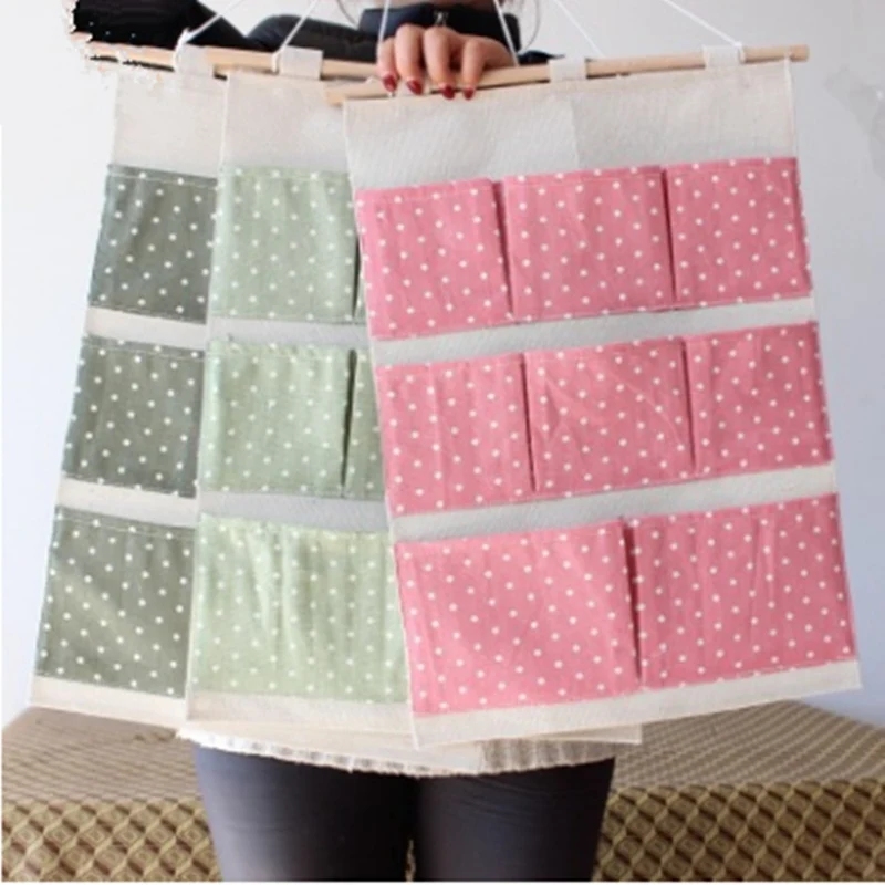 

8 Pocket Door Wall Hanging Wooden Stick Stationery Cosmetics Storage Bag Wall-mounted Multi-layer Wall BBB0049