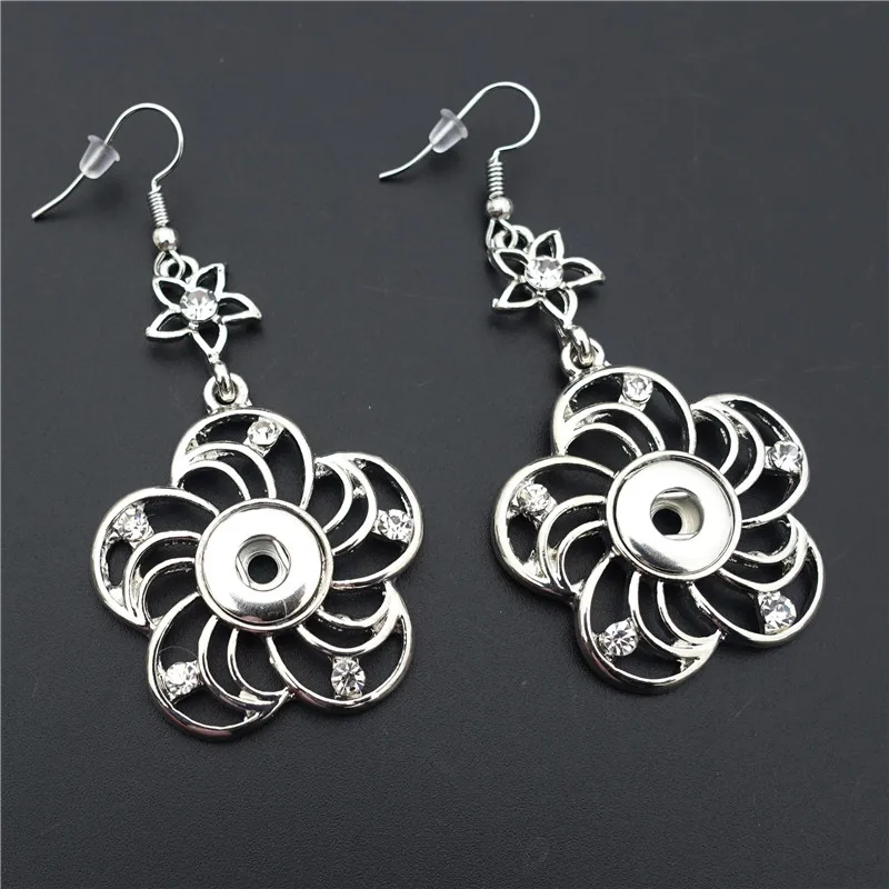 Fashion Rhinestone Flower Metal 12mm Snap Buttons Earrings Jewelry For Female
