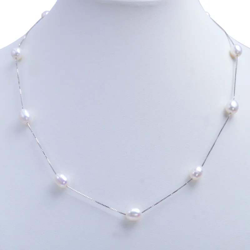 ASHIQI Настоящее серебро 925 пробы ожерелье 7-8 мм Настоящее натуральное пресноводное жемчужное ожерелье белое жемчужное ювелирное изделие для женщин Подарки - Цвет камня: Белый