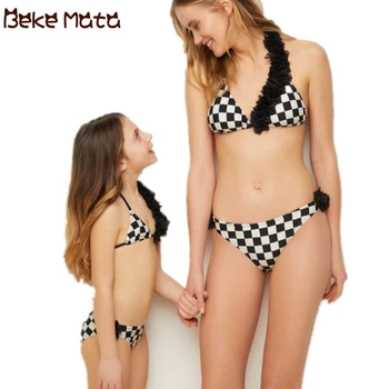 

Mother Daughter Swimsuits Mommy And Me Clothes Bikini Split Type Plaid Mom And Daughter Swimwear Bathing Suit Family Look Outfit