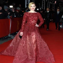 Бургундия С Длинным Рукавом Вечерние Платья BAFTA Знаменитости Платья Бисер Блестки Спинки Пром Формальные Бальные Платья