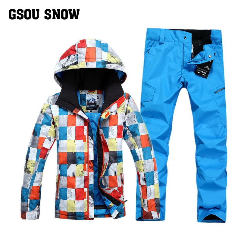 

Gsou Snow Men's Warm Winter Outdoor Single Board Double Board Ski Suit Male Waterproof Windproof Ski Clothes Ski Pants