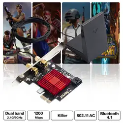 Двухдиапазонный 802.11ac Wifi игровой Настольный беспроводной адаптер PCI-E Killer AC 1200 Мбит/с Wifi PCi Express беспроводная карта + Bluetooth 4,1
