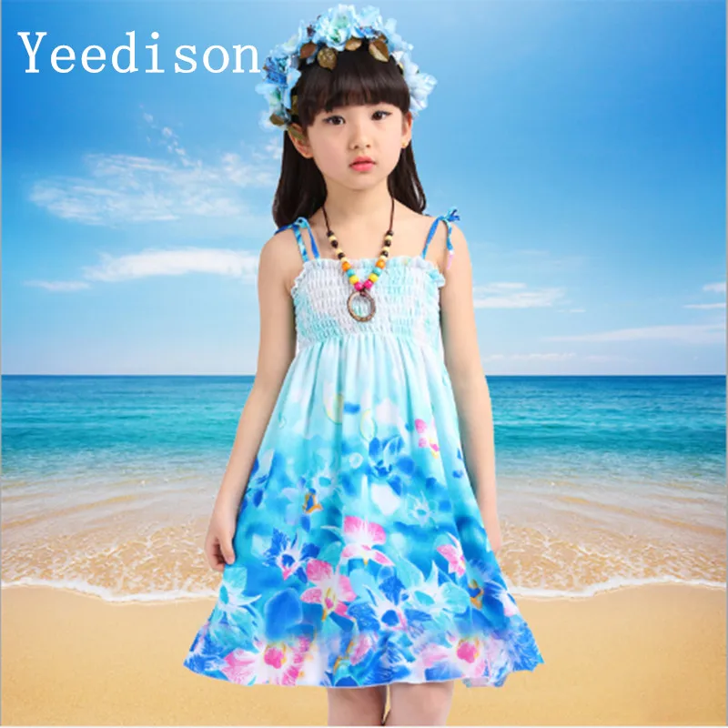 Yeedison/Новинка 2018 года, платье с цветочным узором для девочек, богемное летнее пляжное платье принцессы, хлопковое платье, Vestidos Infantis, детская