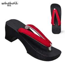 WHOHOLL Japanese Women Clogs Flip Flops Square Heel Paulownia Geta Cosplay Costumes Kimono Shoes Summer Sandals Wooden Shoes tayun women sandals 2017 summer unisex japanese gate flip flops clogs wooden platform double heel cosplay costumes geta 226