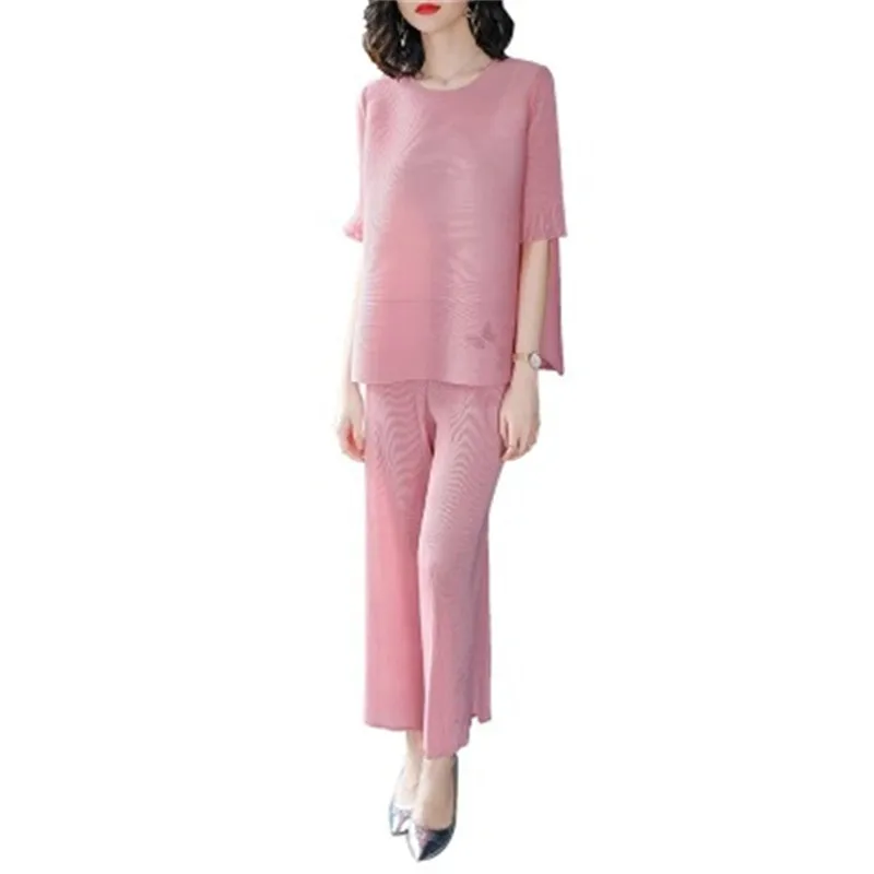 

2019 summer new temperament fashion suit female loose thin pleated pants set two sets of elegant women's clothing