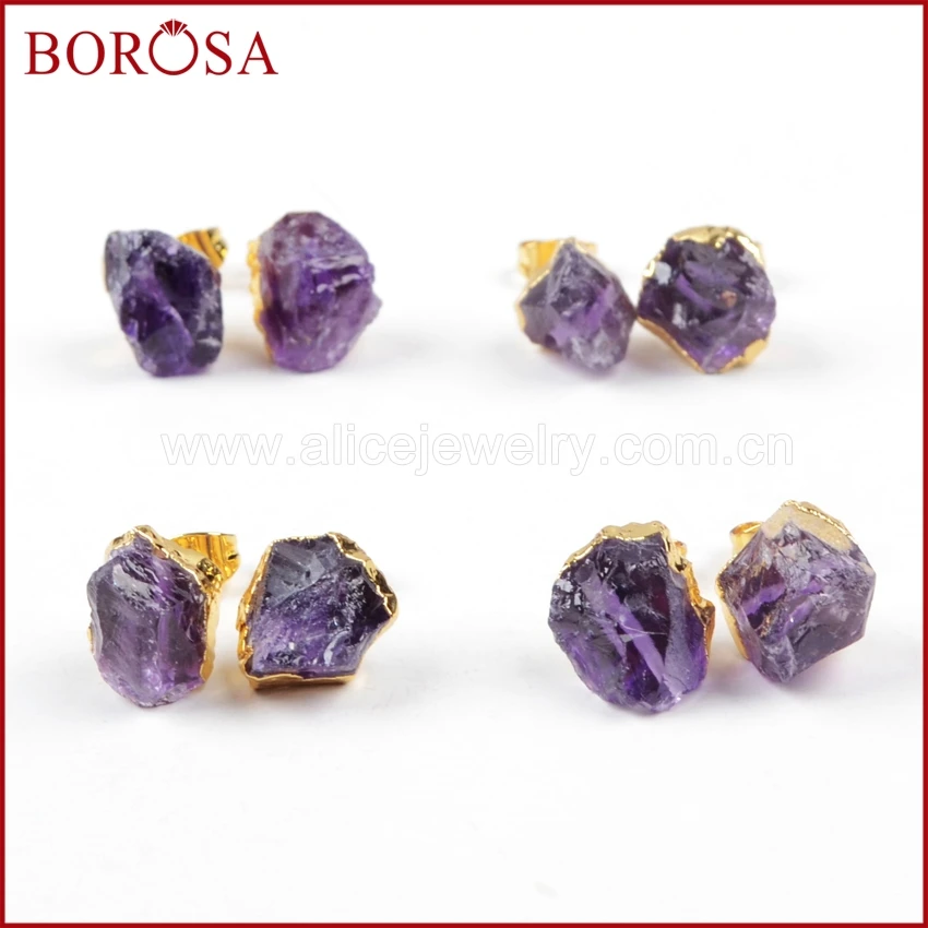 Женские серьги-пусеты BOROSA серьги с фиолетовым кристаллом гальванизированные