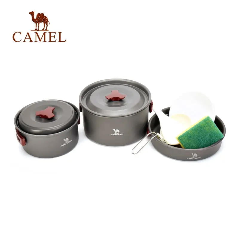 

CAMEL Aluminium Alloy Camping Pot Set Lightweight Outdoor Cookware Camping Hiking Cooking Picnic Set with Tableware For 3 Person