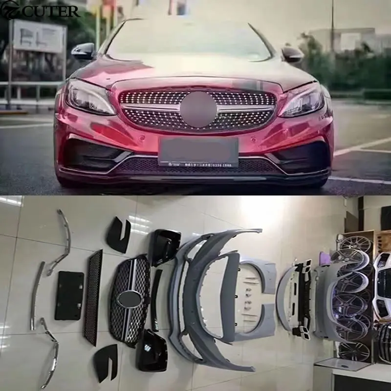 W205 C300 комплект кузова автомобиля PU Неокрашенный передний бампер задний для Mercedes