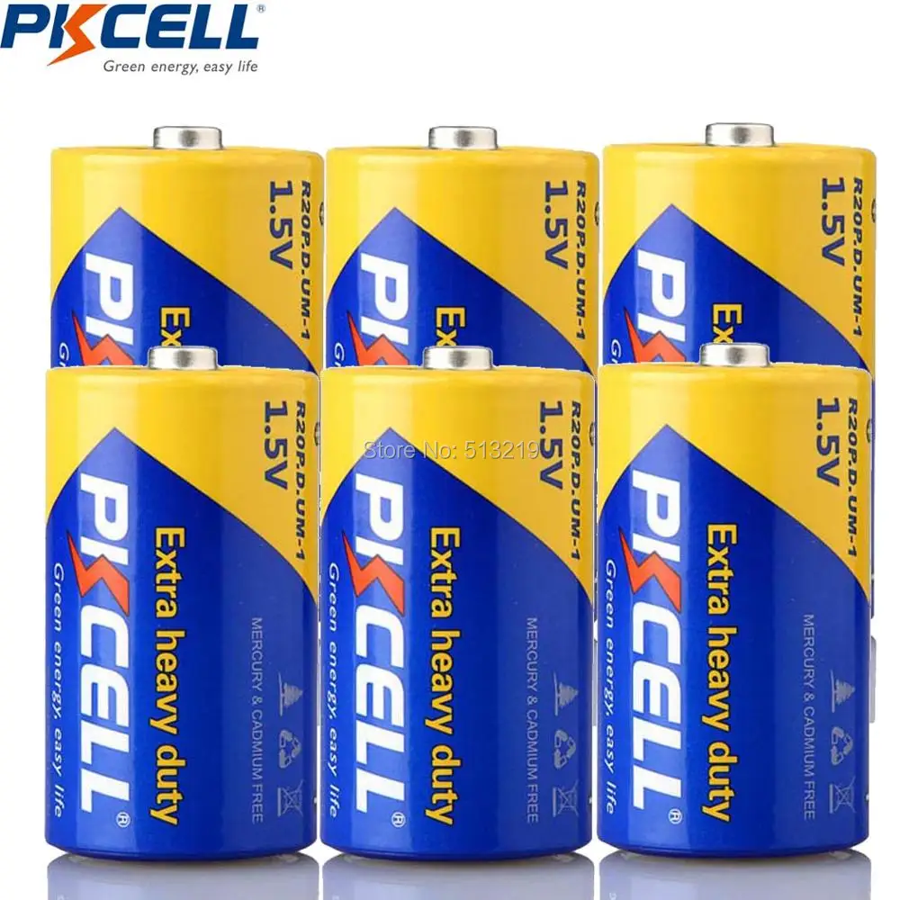 6 x PKCELL R20 Non rechargeable Battery Zinc Carbon 720MIN 1.5 V D