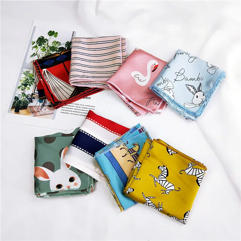 Artifical Silk Satin Scarf Square 50X50CM Femme Bandana Accessories Hair Tie Band Women Head Neck Tie Band Neckerchief Wrap A95