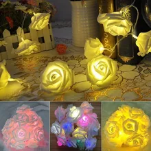 Роза Батарея Праздничные огни Цветочные огоньки светильник в виде Розы Чистая Строка 20 светодиодный украшение Рождественские огни