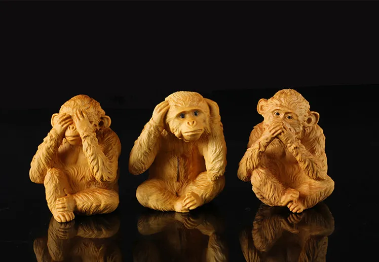 Wooden Statue Three Zodiac Monkey Decor Carved Wooden Monkey Chinese
