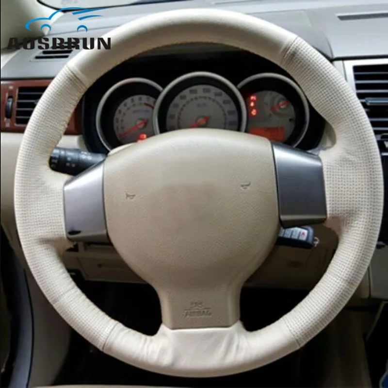 

Leather car steering wheel braid Car Accessories for Old Nissan Tiida Livina Sylphy Note Custom made Steering cover
