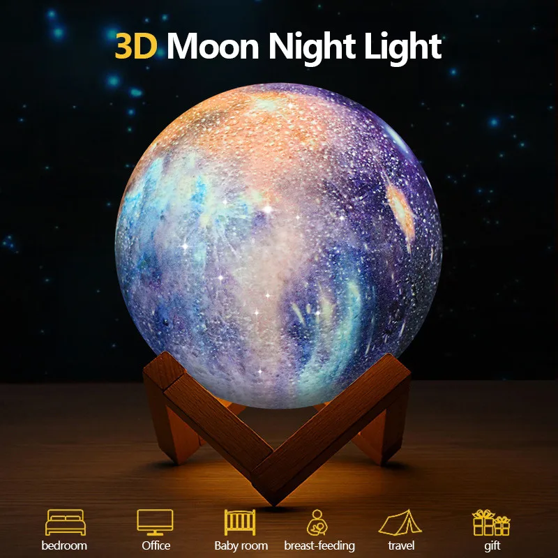 Перезаряжаемый лунный светильник 3D принт светодиодный ночник прикроватный