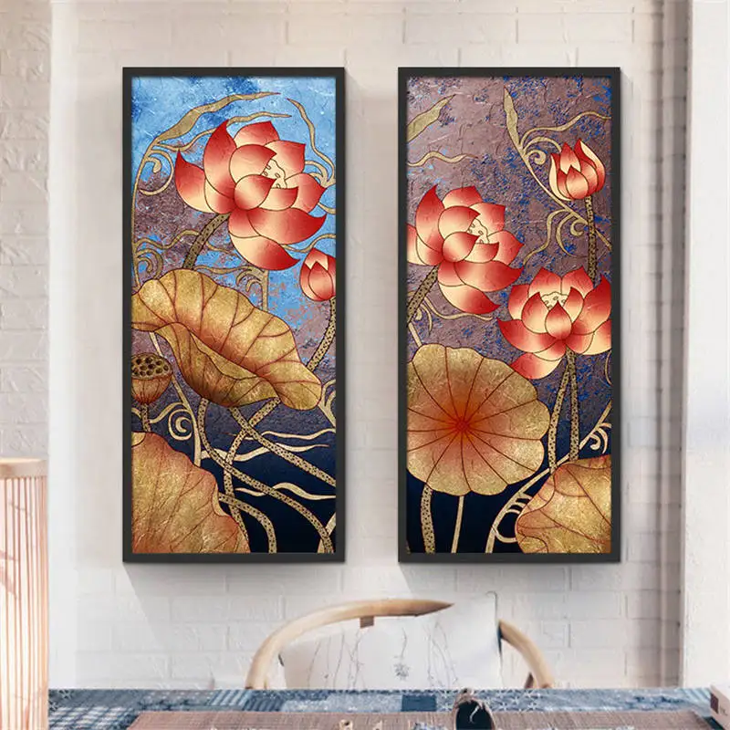 Chinese wall poster Print Canvas colorful Lotus canvas painting Art