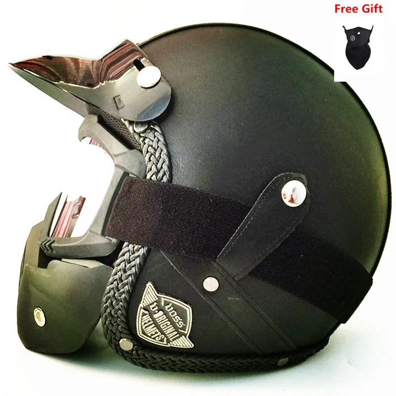 

HOT SELL PU Leather Harley Helmets 3/4 Motorcycle Chopper Bike helmet vintage motorcycle helmet with goggle mask