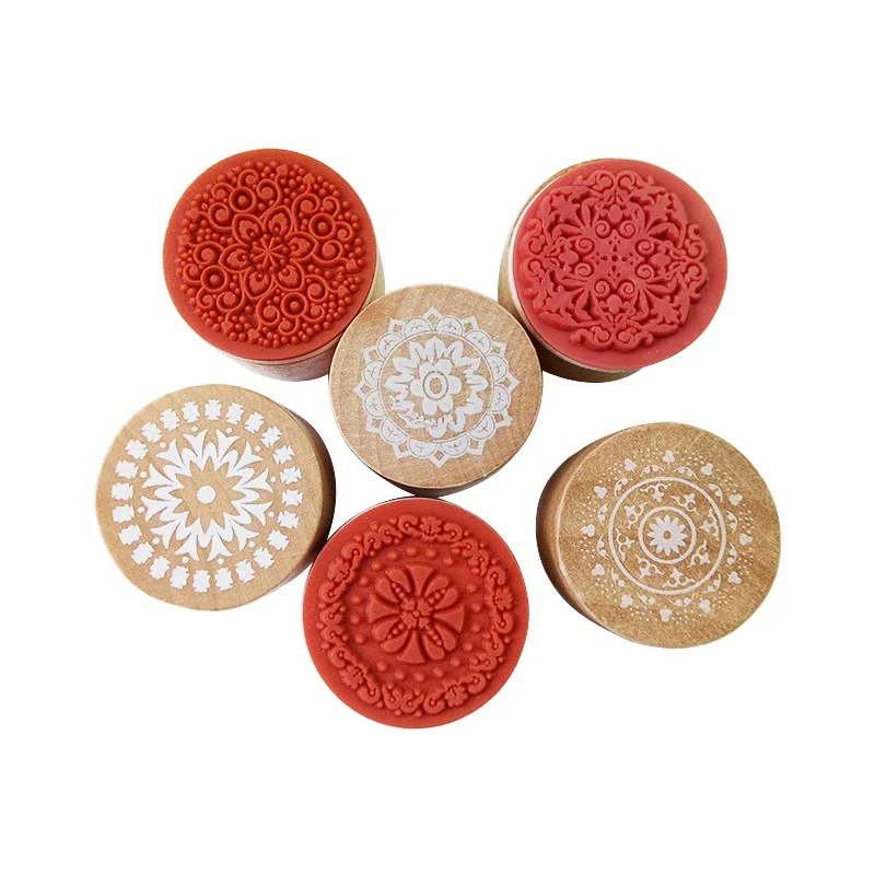 

1 Pcs/lot Vintage Round Floral Flower Pattern Wooden Rubber Stamps DIY Handmade Stamps