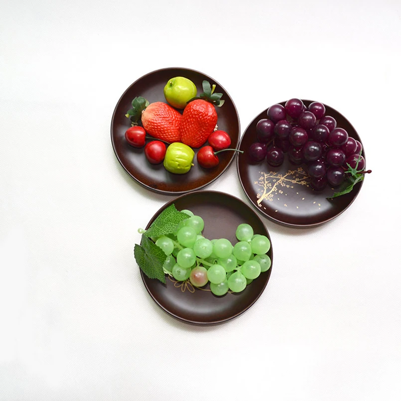 Wood Logs Round Brown Wooden Dishes printing Flower 15cm Diameter