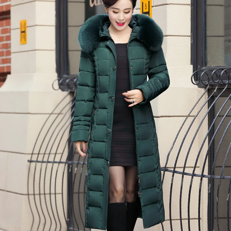 2019 X-Long Winter Jacket Women Hooded Plus Size 5XL Winter Coat Fur Collar Thicken Warm Down Jacket Female Outerwear Long Parka