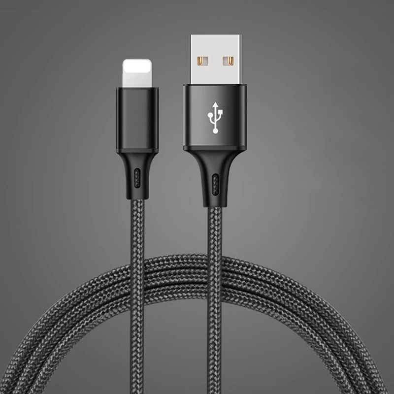 USB происхождения Зарядное устройство кабеля для передачи данных для iphone кабель Xs max Xr X 8 7 6 plus 6s плюс ipad mini мобильного телефона 50 см, 1 м, 2 м, Короткие Длинные провода - Цвет: Черный