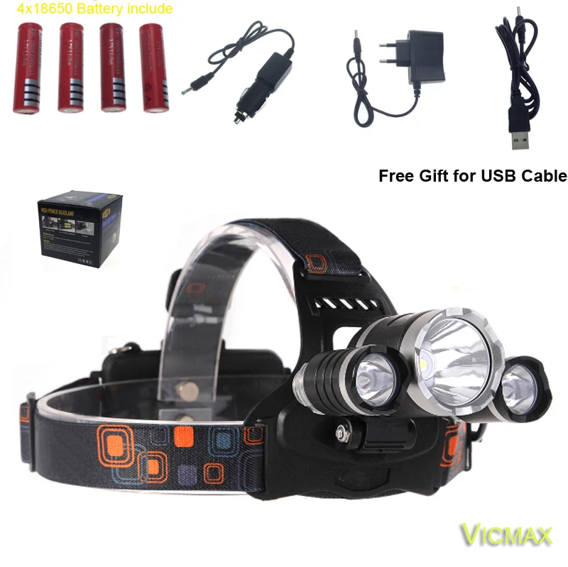 VICMAX 2pairs 18650 battery include XM-L T6R5 LED Headlight 8000 Lumen Head Lamp Flashlight Torch Lanterna led Headlamp | Освещение