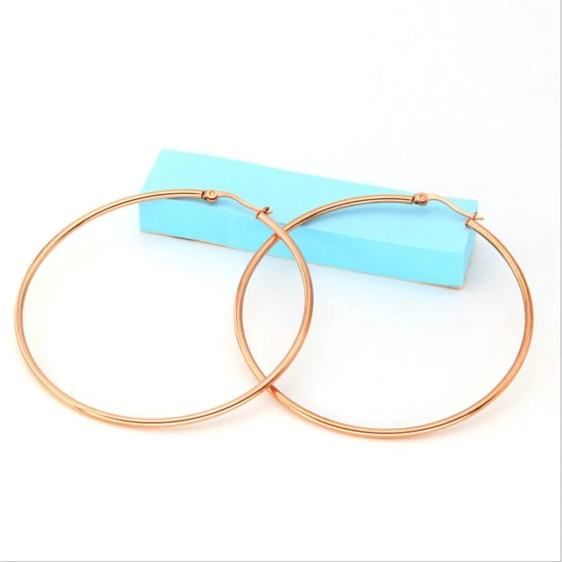 

LINDAJOUX Classic High Polished 6cm Big 4 Colors 316L Stainless Steel Big Hoop Earrings For Women Hoops on Ear Cuff Female