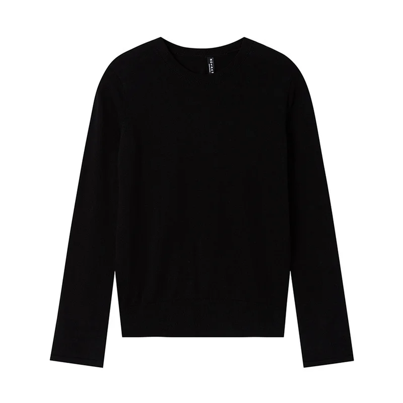 Metersbonwe, хлопок, вязаный свитер, женские пуловеры с круглым вырезом, Осень-зима, базовый женский свитер в Корейском стиле, приталенный - Цвет: Black