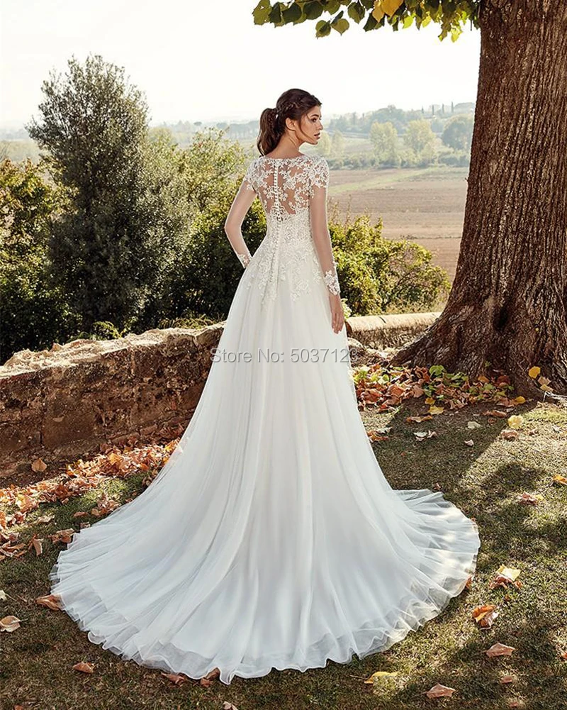 ТРАПЕЦИЕВИДНОЕ свадебное платье с длинными рукавами Vestido De Noiva глубоким шлейфом и