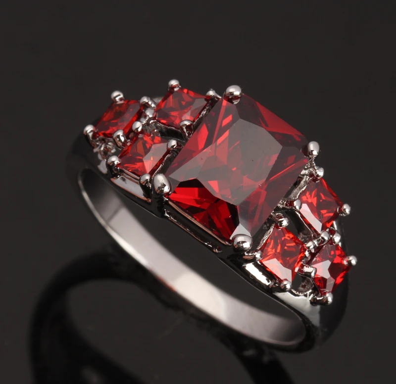 Простое женское украшение серебряное кольцо Размер 6 / 7 8 9 S0056|red garnet|925 sterling silver925